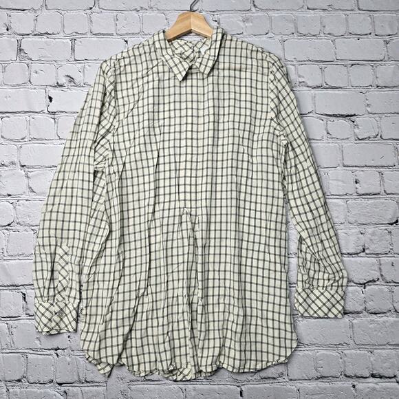 J. Jill Tops - J Jill Cream Black Windowpane Plaid Collared Button Back Accent Tunic Blouse L